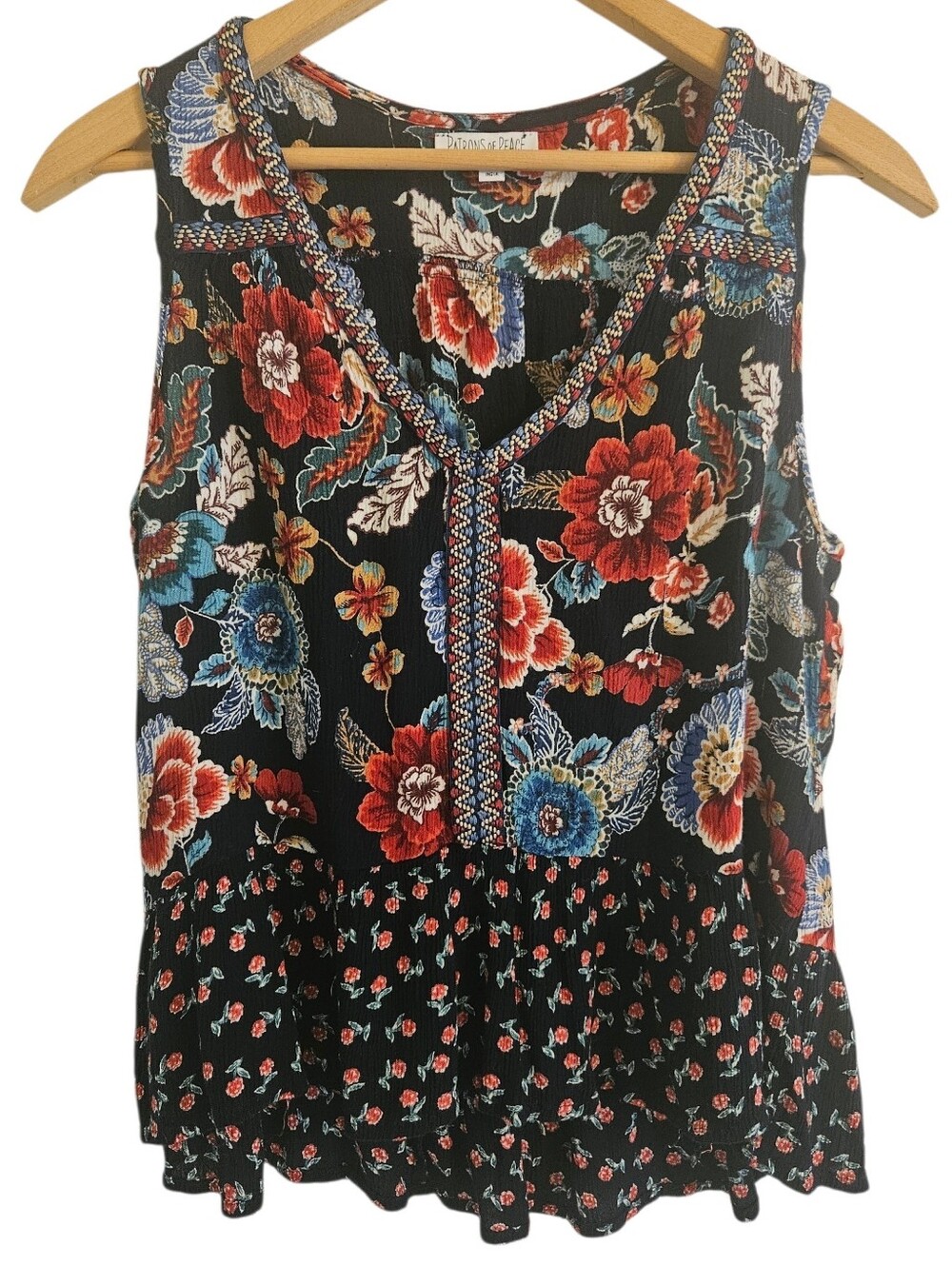 Anthropologie Patrons of Peace Boho Multi Floral V-Neck Sleeveless Tank Sz M